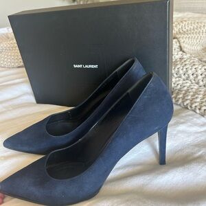 Navy suede Saint Laurent Heels -Pointed Toe